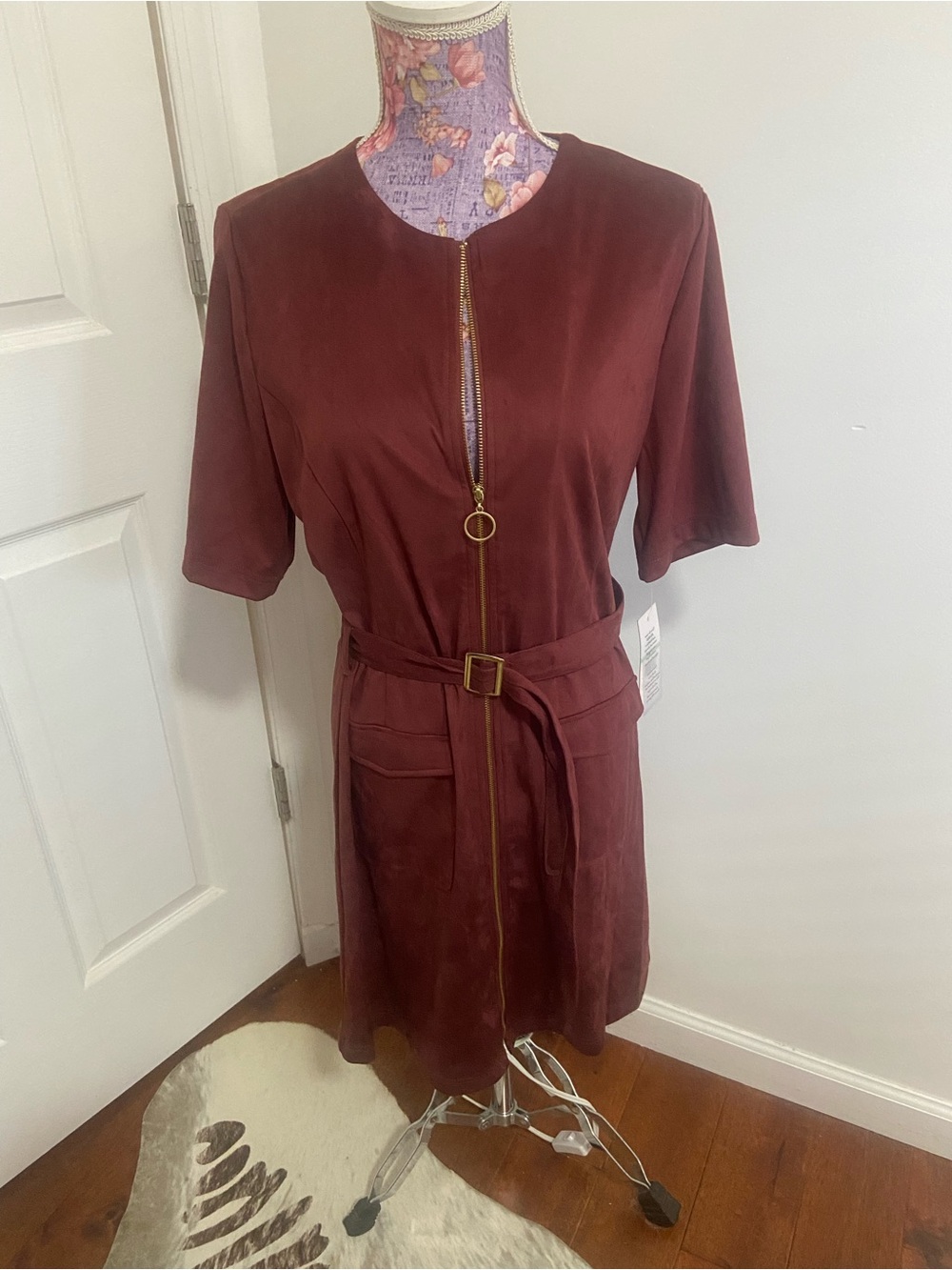 Nanette Lepore faux suede brown burgundy dress 8 NWT